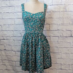 O'Neill Teal Floral Mini Dress W/ Open Back Size 7